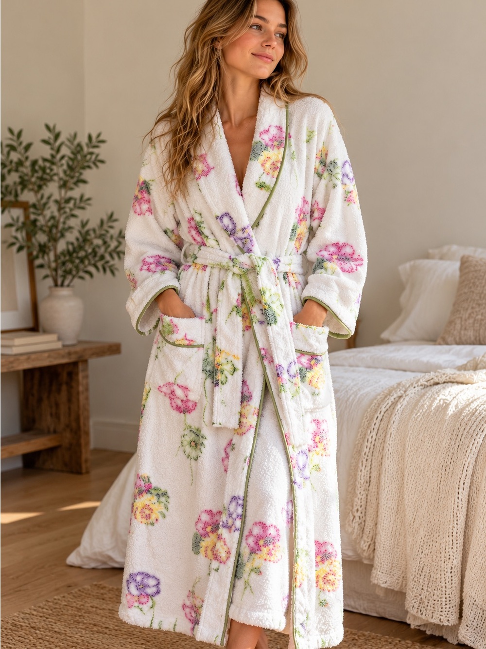 Soft Surroundings Floral Terry Cloth Robe Cottagecore Spa Garden Romantic S